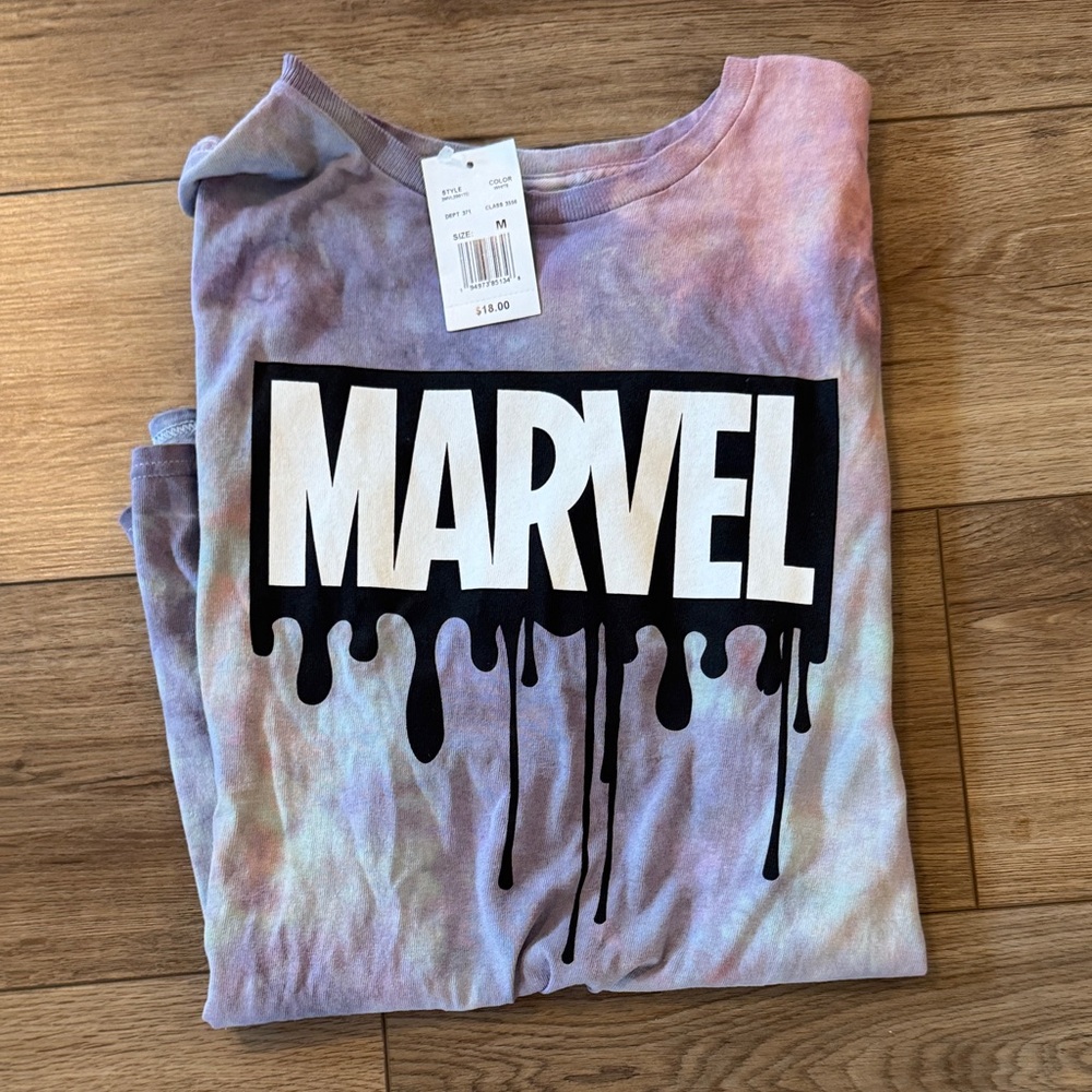 Marvel Tie-Dye T-Shirt NWT Medium 100% Cotton Graphic Tee